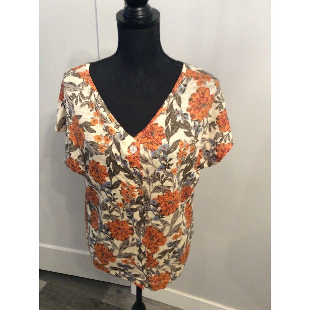 Haute Hippie Floral Linen Top Button Back VNC Size Medium M